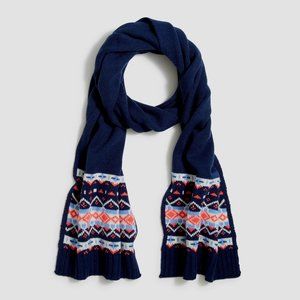 NWT Womens One Size J. Crew Navy Blue Fair Isle Knit Scarf